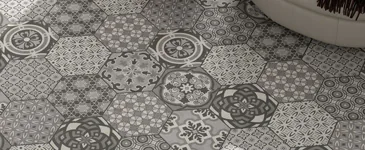 Baldosa hidráulica hexagonal 25x22 serie vintage mix gris