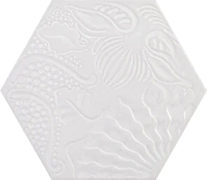 Baldosa hidráulica hexagonal gaudí blanca 25x22