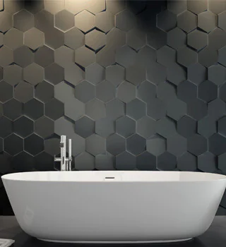 baño con Azulejo hexagonal negro con relieve 21,5x25 WOW