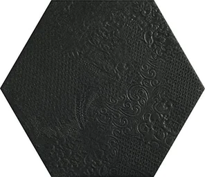 Baldosa hidráulica negra hexagonal milano black hex 25x22