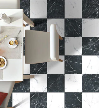 suelo marmol marquina + calacatta 25x25cm