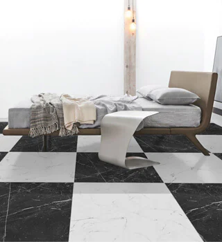 suelo marmol marquina + calacatta 66x66cm