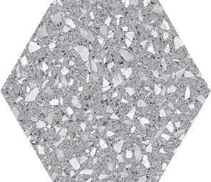 suelo terrazo hexagonal 25x22 color gris silver