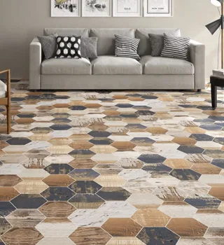 Salon con pavimento imitacion madera hexagonal