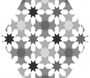 Azulejo tipo patchwork hexagonal blanco y negro