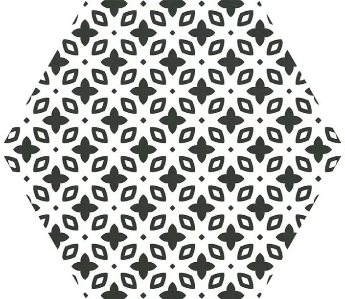 azulejo hexagonal decorado blanco y negro
