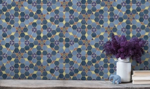 Pared con azulejo khalal hexagonal 25x22