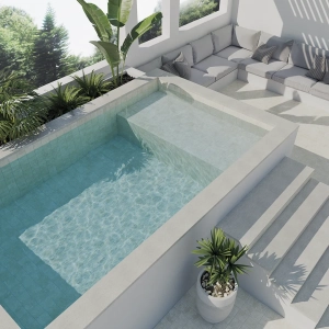 Piscina con azulejo marble sand 11x11 wow design